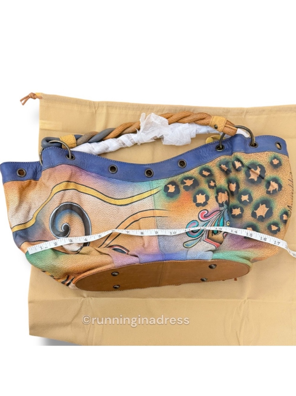 NWT Premium Anuschka Hand Painted Leather Collage S.M.D.C Hobo Peacock Butterfly - Picture 16 of 16